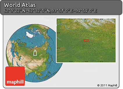 Satellite Location Map of the Area around 62° 20' 44" N, 94° 25' 30" E