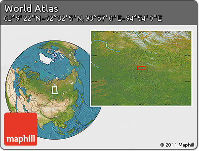 Satellite Location Map of the Area around 62° 20' 44" N, 94° 25' 30" E