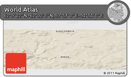 Shaded Relief Panoramic Map of the Area around 62° 20' 44" N, 94° 25' 30" E