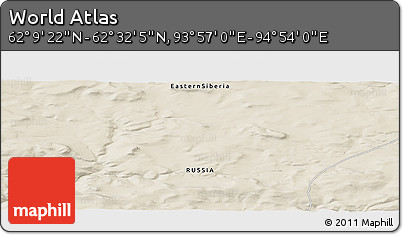 Shaded Relief Panoramic Map of the Area around 62° 20' 44" N, 94° 25' 30" E