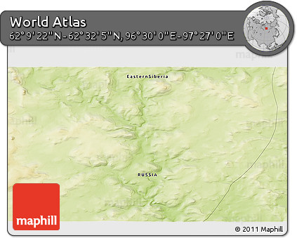 Physical 3D Map of the Area around 62° 20' 44" N, 96° 58' 29" E