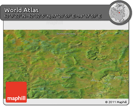 Satellite 3D Map of the Area around 62° 20' 44" N, 97° 49' 29" E