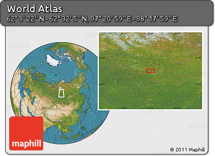 Satellite Location Map of the Area around 62° 20' 44" N, 97° 49' 29" E