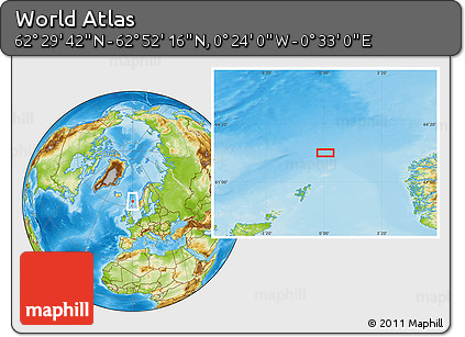 Physical Location Map of the Area around 62° 40' 59" N, 0° 4' 30" E