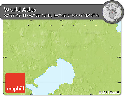 Physical Map of the Area around 62° 40' 59" N, 100° 13' 29" W