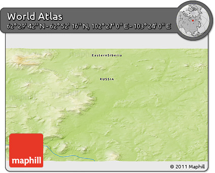 Physical 3D Map of the Area around 62° 40' 59" N, 102° 55' 30" E