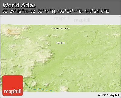 Physical 3D Map of the Area around 62° 40' 59" N, 102° 55' 30" E