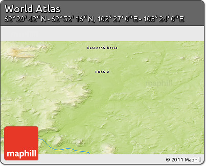 Physical 3D Map of the Area around 62° 40' 59" N, 102° 55' 30" E