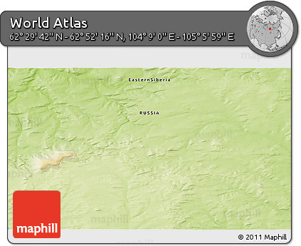 Physical 3D Map of the Area around 62° 40' 59" N, 104° 37' 30" E