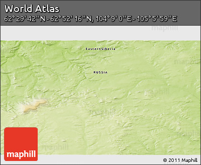 Physical 3D Map of the Area around 62° 40' 59" N, 104° 37' 30" E