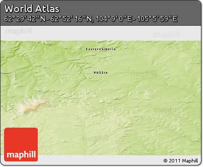 Physical 3D Map of the Area around 62° 40' 59" N, 104° 37' 30" E