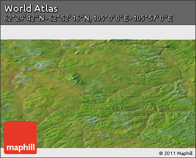 Satellite 3D Map of the Area around 62° 40' 59" N, 105° 28' 29" E