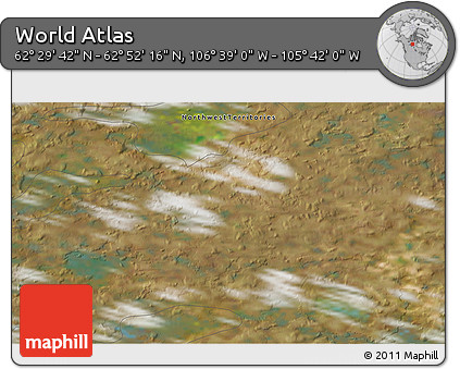 Satellite 3D Map of the Area around 62° 40' 59" N, 106° 10' 30" W