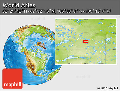 Physical Location Map of the Area around 62° 40' 59" N, 106° 10' 30" W