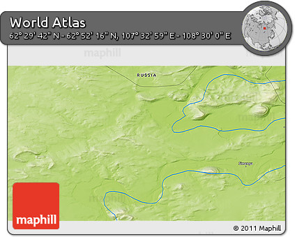 Physical 3D Map of the Area around 62° 40' 59" N, 108° 1' 30" E