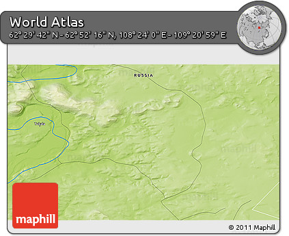 Physical 3D Map of the Area around 62° 40' 59" N, 108° 52' 30" E