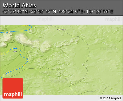 Physical 3D Map of the Area around 62° 40' 59" N, 108° 52' 30" E