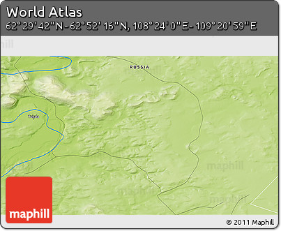 Physical 3D Map of the Area around 62° 40' 59" N, 108° 52' 30" E