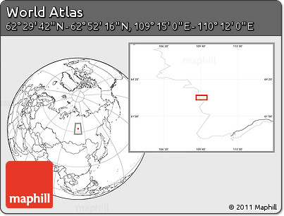 Blank Location Map of the Area around 62° 40' 59" N, 109° 43' 29" E