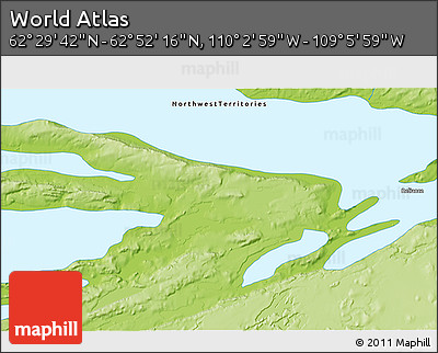 Physical 3D Map of the Area around 62° 40' 59" N, 109° 34' 29" W