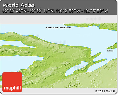 Physical 3D Map of the Area around 62° 40' 59" N, 109° 34' 29" W