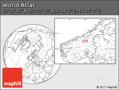 Blank Location Map of the Area around 62° 40' 59" N, 10° 16' 30" E