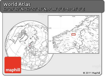 Blank Location Map of the Area around 62° 40' 59" N, 10° 16' 30" E