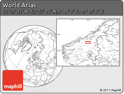 Blank Location Map of the Area around 62° 40' 59" N, 10° 16' 30" E