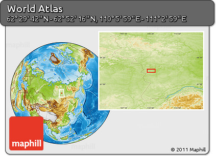 Physical Location Map of the Area around 62° 40' 59" N, 110° 34' 29" E