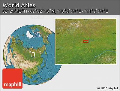 Satellite Location Map of the Area around 62° 40' 59" N, 110° 34' 29" E