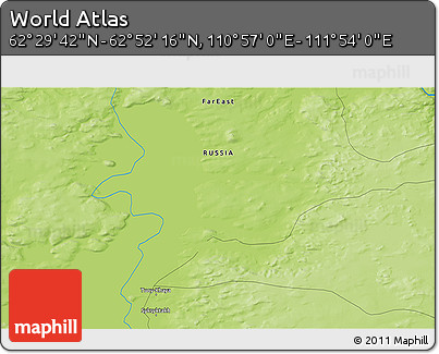 Physical 3D Map of the Area around 62° 40' 59" N, 111° 25' 30" E
