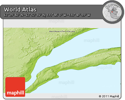 Physical 3D Map of the Area around 62° 40' 59" N, 111° 16' 30" W