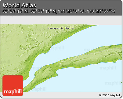 Physical 3D Map of the Area around 62° 40' 59" N, 111° 16' 30" W