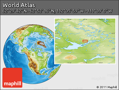 Physical Location Map of the Area around 62° 40' 59" N, 112° 7' 30" W