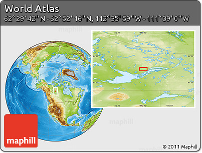 Physical Location Map of the Area around 62° 40' 59" N, 112° 7' 30" W