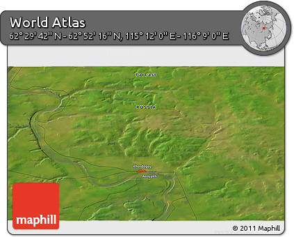 Satellite 3D Map of the Area around 62° 40' 59" N, 115° 40' 30" E