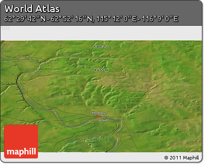 Satellite 3D Map of the Area around 62° 40' 59" N, 115° 40' 30" E