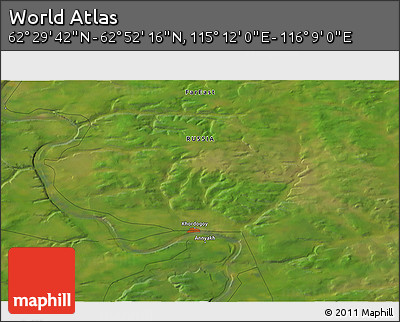 Satellite 3D Map of the Area around 62° 40' 59" N, 115° 40' 30" E