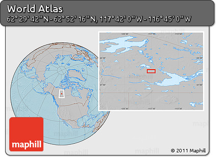 Gray Location Map of the Area around 62° 40' 59" N, 117° 13' 29" W, hill shading