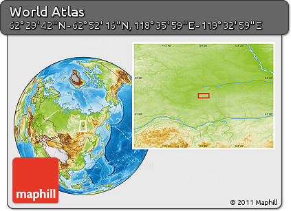 Physical Location Map of the Area around 62° 40' 59" N, 119° 4' 29" E