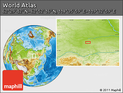 Physical Location Map of the Area around 62° 40' 59" N, 119° 4' 29" E