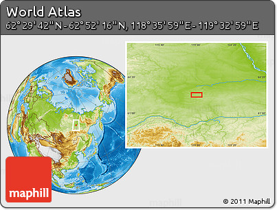 Physical Location Map of the Area around 62° 40' 59" N, 119° 4' 29" E
