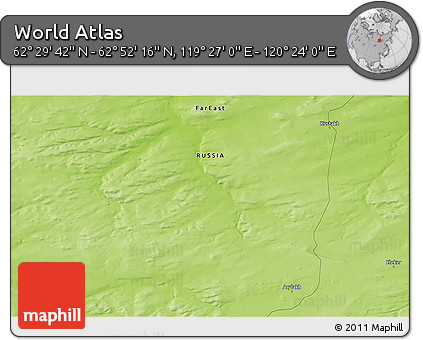 Physical 3D Map of the Area around 62° 40' 59" N, 119° 55' 30" E