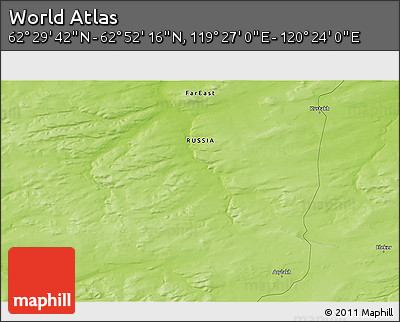 Physical 3D Map of the Area around 62° 40' 59" N, 119° 55' 30" E