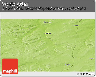 Physical 3D Map of the Area around 62° 40' 59" N, 119° 55' 30" E
