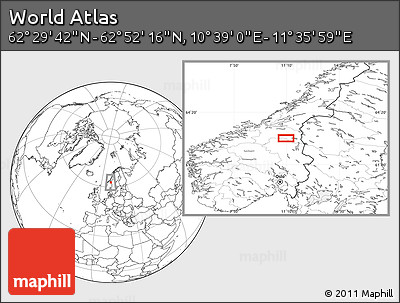 Blank Location Map of the Area around 62° 40' 59" N, 11° 7' 30" E