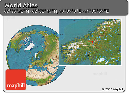Satellite Location Map of the Area around 62° 40' 59" N, 11° 7' 30" E