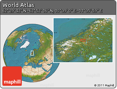 Satellite Location Map of the Area around 62° 40' 59" N, 11° 7' 30" E