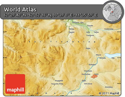 Physical Map of the Area around 62° 40' 59" N, 11° 7' 30" E