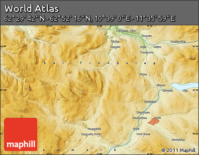 Physical Map of the Area around 62° 40' 59" N, 11° 7' 30" E